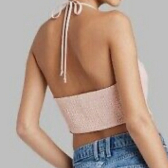 Wild Fable Satin Smocked Back Handetchief Hem Halter Top in Blush - Size XXL - Picture 3 of 10